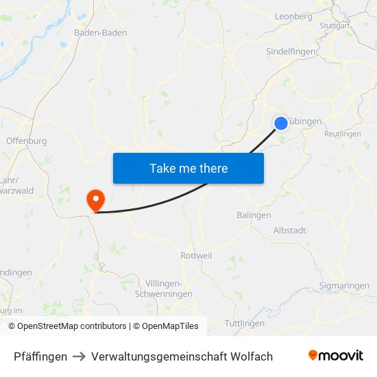 Pfäffingen to Verwaltungsgemeinschaft Wolfach map