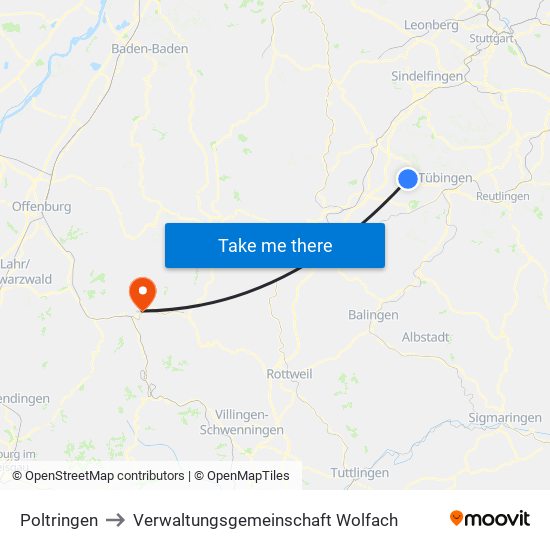 Poltringen to Verwaltungsgemeinschaft Wolfach map