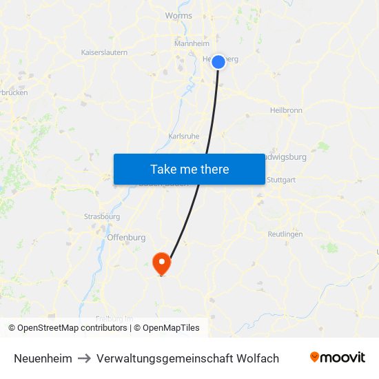 Neuenheim to Verwaltungsgemeinschaft Wolfach map