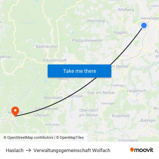 Haslach to Verwaltungsgemeinschaft Wolfach map
