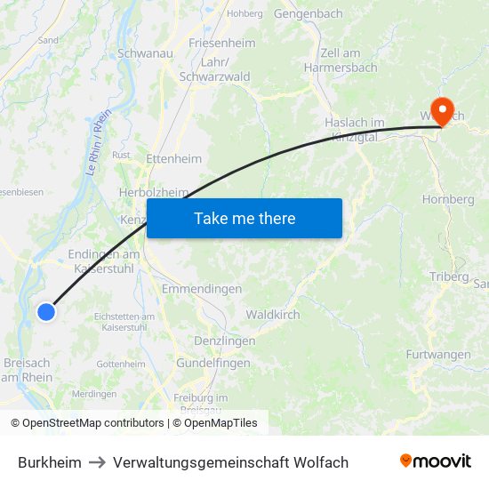 Burkheim to Verwaltungsgemeinschaft Wolfach map