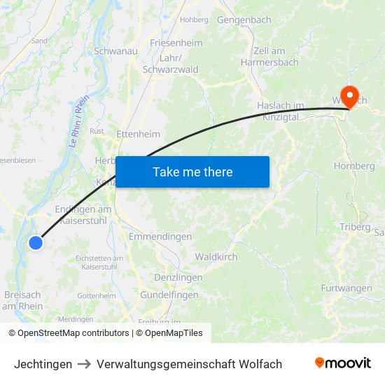 Jechtingen to Verwaltungsgemeinschaft Wolfach map