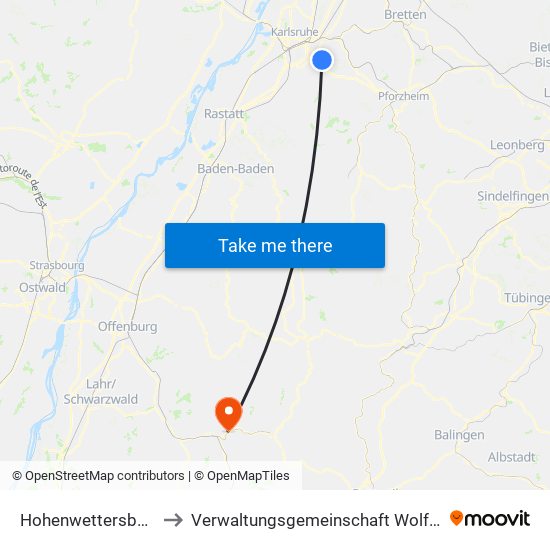 Hohenwettersbach to Verwaltungsgemeinschaft Wolfach map