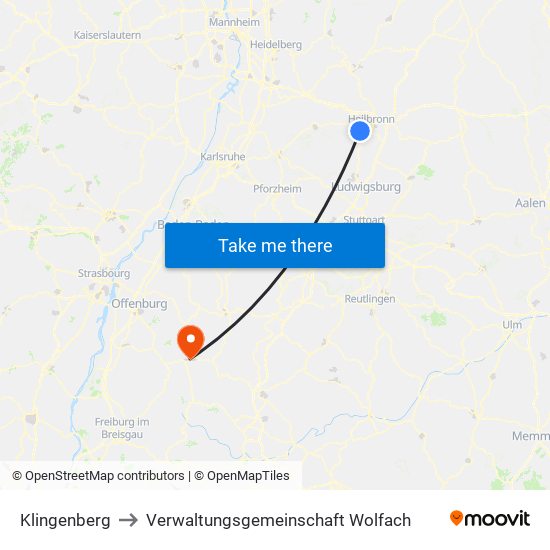 Klingenberg to Verwaltungsgemeinschaft Wolfach map