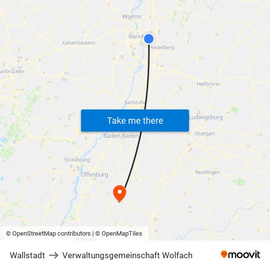 Wallstadt to Verwaltungsgemeinschaft Wolfach map