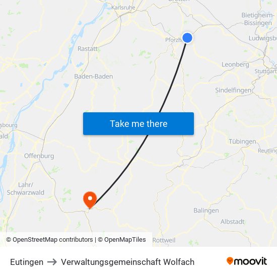 Eutingen to Verwaltungsgemeinschaft Wolfach map