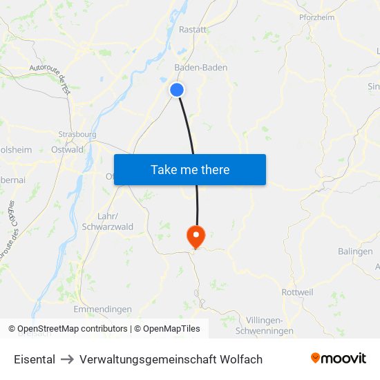 Eisental to Verwaltungsgemeinschaft Wolfach map