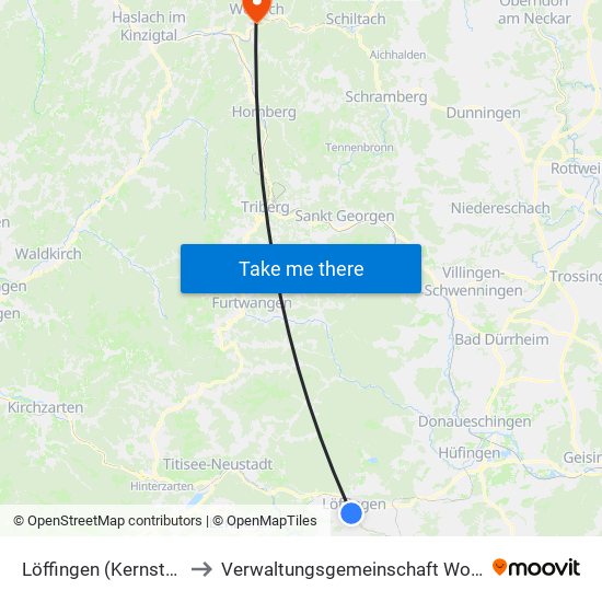 Löffingen (Kernstadt) to Verwaltungsgemeinschaft Wolfach map