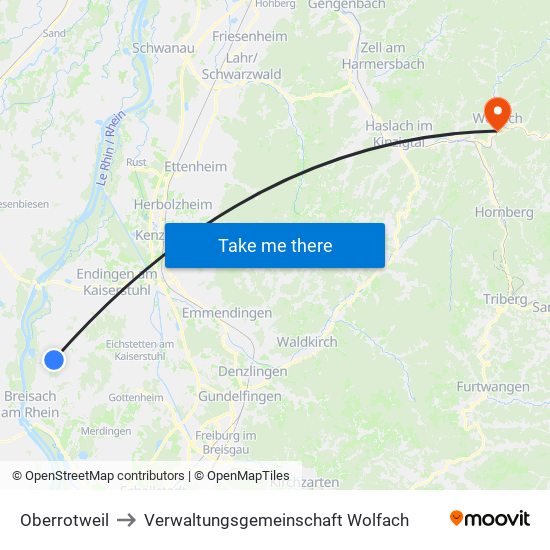 Oberrotweil to Verwaltungsgemeinschaft Wolfach map