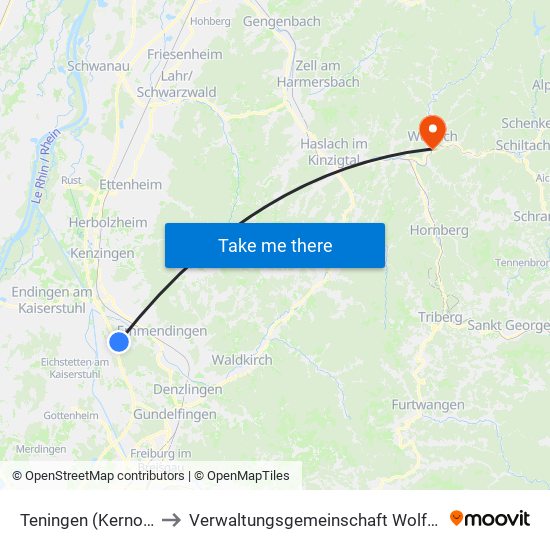 Teningen (Kernort) to Verwaltungsgemeinschaft Wolfach map