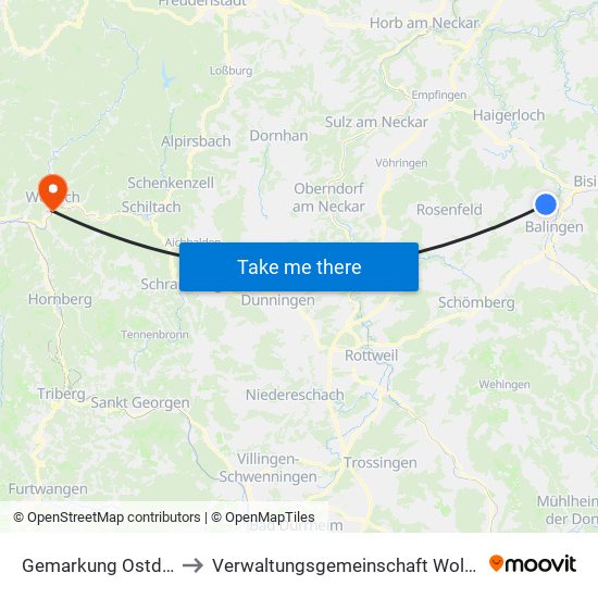 Gemarkung Ostdorf to Verwaltungsgemeinschaft Wolfach map