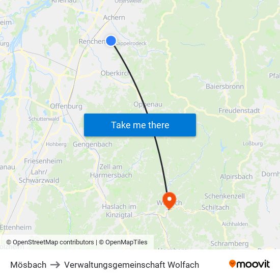 Mösbach to Verwaltungsgemeinschaft Wolfach map