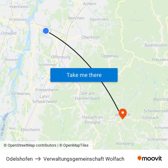 Odelshofen to Verwaltungsgemeinschaft Wolfach map