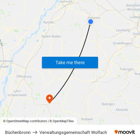 Büchenbronn to Verwaltungsgemeinschaft Wolfach map