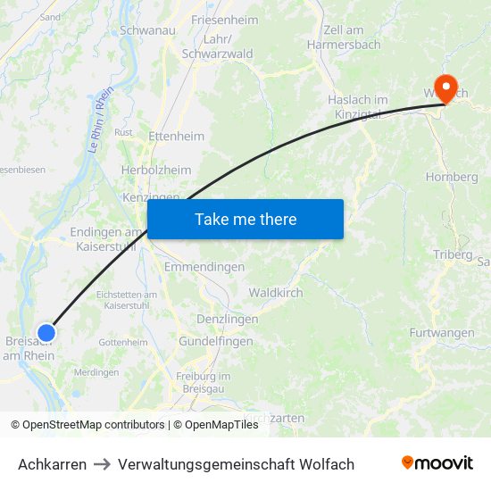 Achkarren to Verwaltungsgemeinschaft Wolfach map