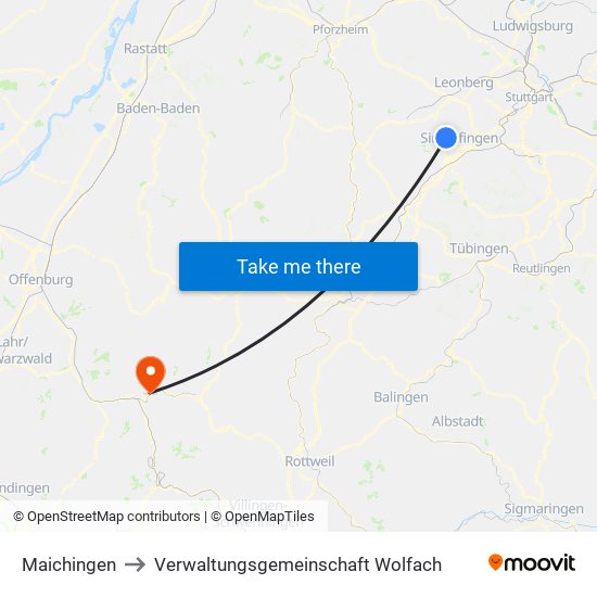 Maichingen to Verwaltungsgemeinschaft Wolfach map