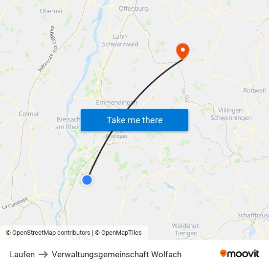 Laufen to Verwaltungsgemeinschaft Wolfach map
