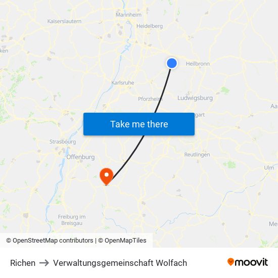 Richen to Verwaltungsgemeinschaft Wolfach map