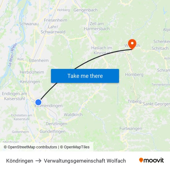 Köndringen to Verwaltungsgemeinschaft Wolfach map