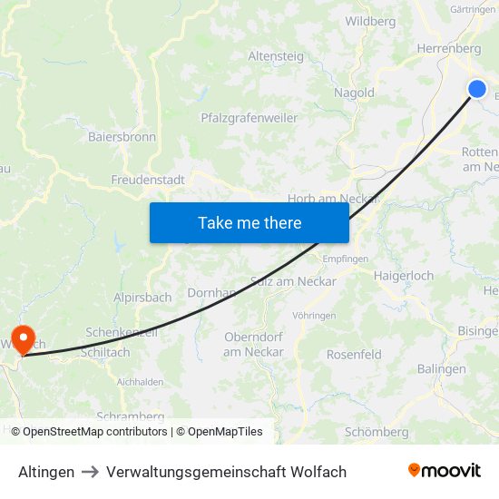 Altingen to Verwaltungsgemeinschaft Wolfach map