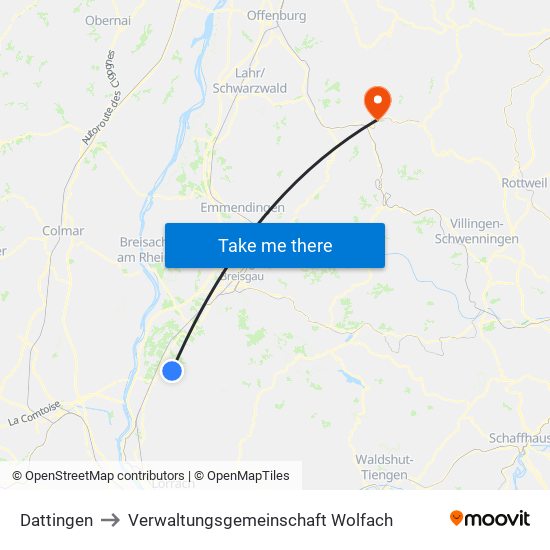 Dattingen to Verwaltungsgemeinschaft Wolfach map