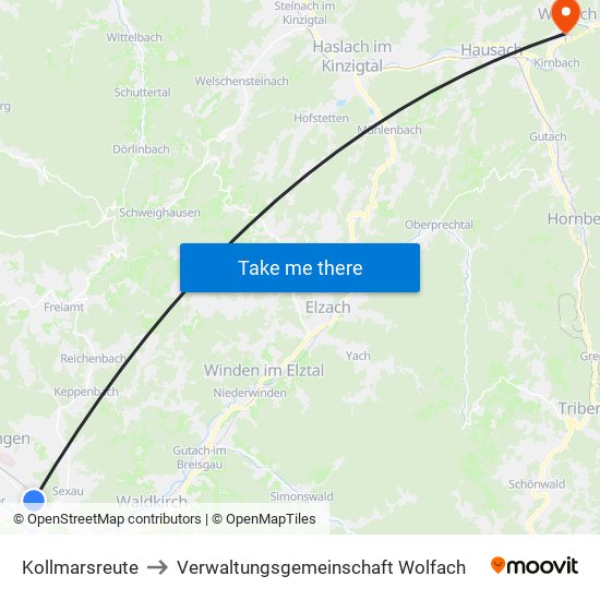 Kollmarsreute to Verwaltungsgemeinschaft Wolfach map