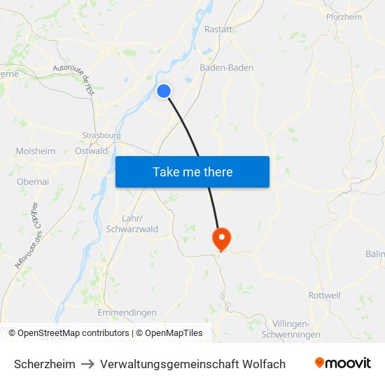 Scherzheim to Verwaltungsgemeinschaft Wolfach map