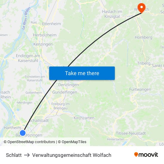 Schlatt to Verwaltungsgemeinschaft Wolfach map