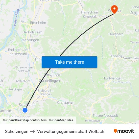 Scherzingen to Verwaltungsgemeinschaft Wolfach map