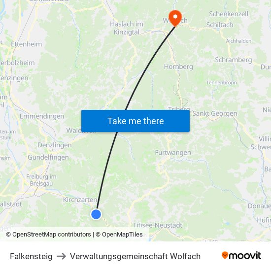 Falkensteig to Verwaltungsgemeinschaft Wolfach map