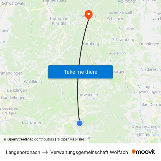 Langenordnach to Verwaltungsgemeinschaft Wolfach map