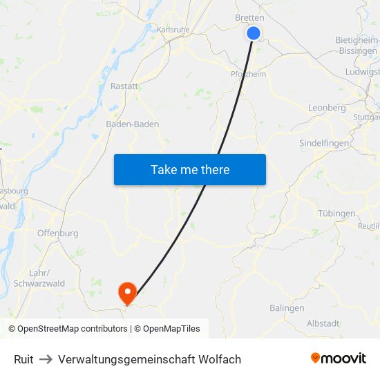 Ruit to Verwaltungsgemeinschaft Wolfach map