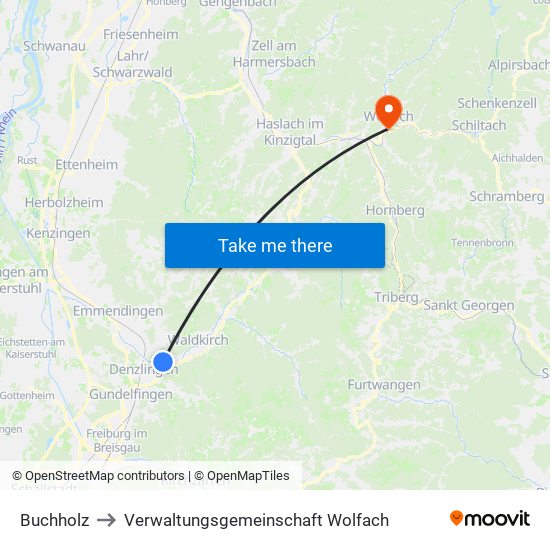 Buchholz to Verwaltungsgemeinschaft Wolfach map