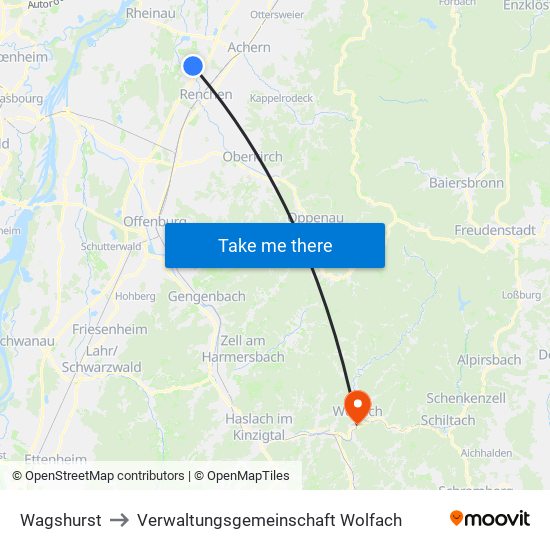 Wagshurst to Verwaltungsgemeinschaft Wolfach map