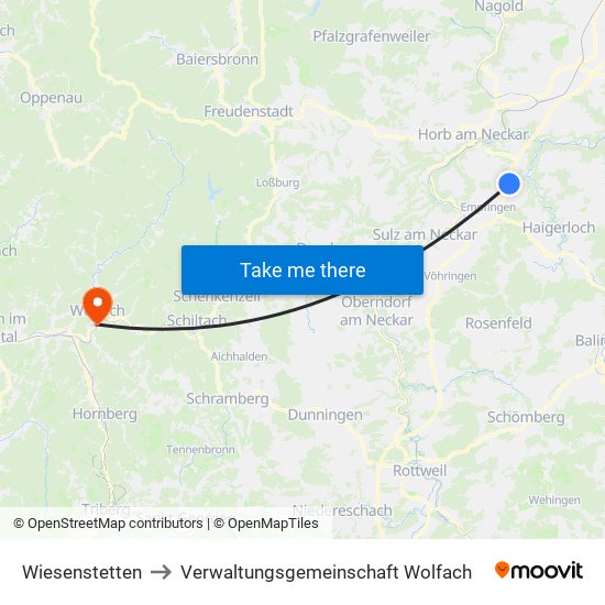 Wiesenstetten to Verwaltungsgemeinschaft Wolfach map