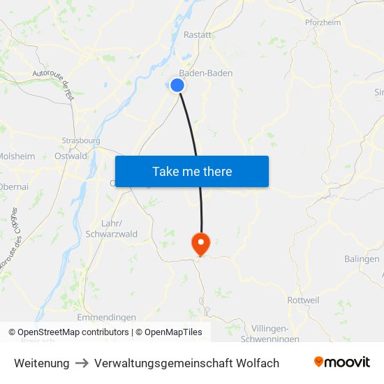 Weitenung to Verwaltungsgemeinschaft Wolfach map