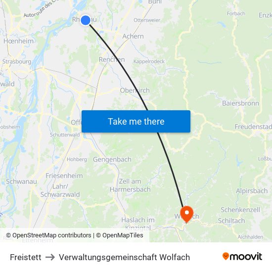 Freistett to Verwaltungsgemeinschaft Wolfach map