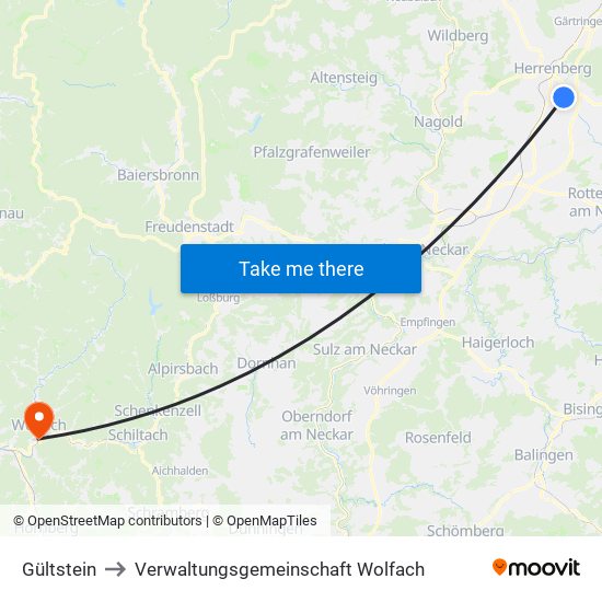 Gültstein to Verwaltungsgemeinschaft Wolfach map