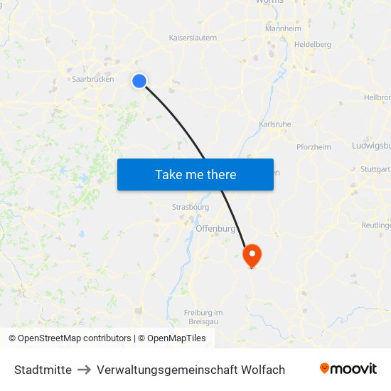 Stadtmitte to Verwaltungsgemeinschaft Wolfach map