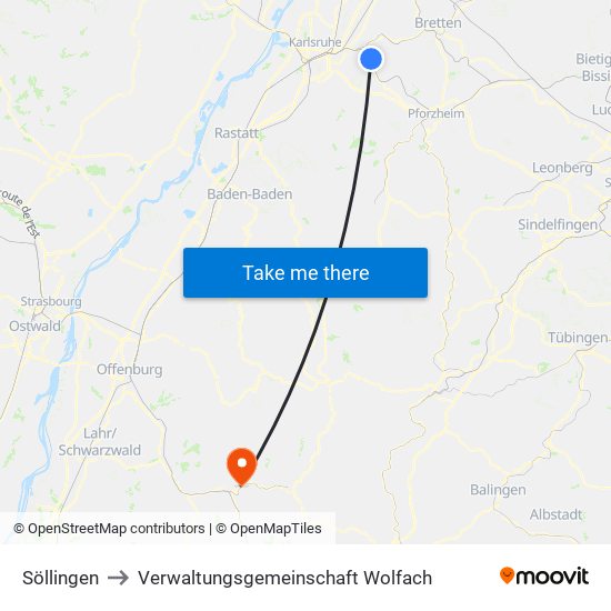 Söllingen to Verwaltungsgemeinschaft Wolfach map