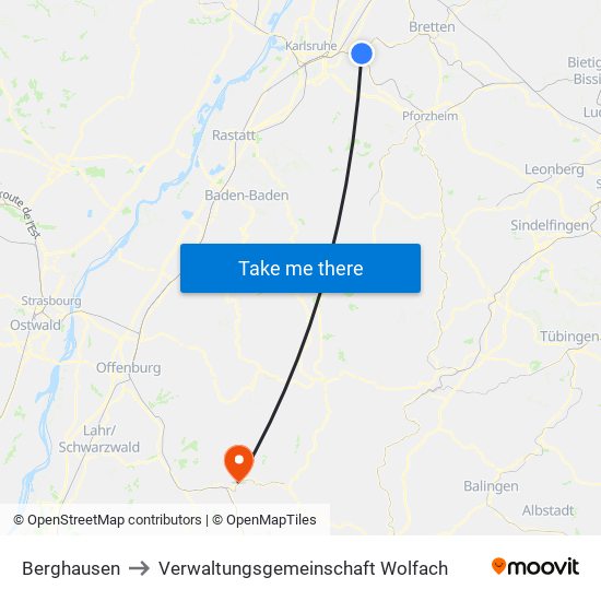 Berghausen to Verwaltungsgemeinschaft Wolfach map