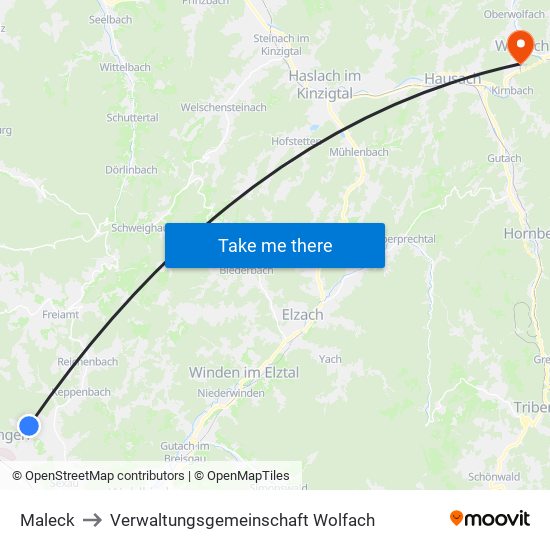 Maleck to Verwaltungsgemeinschaft Wolfach map