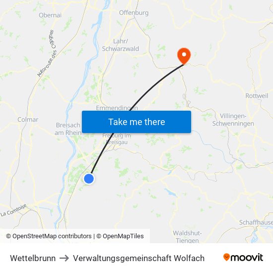 Wettelbrunn to Verwaltungsgemeinschaft Wolfach map