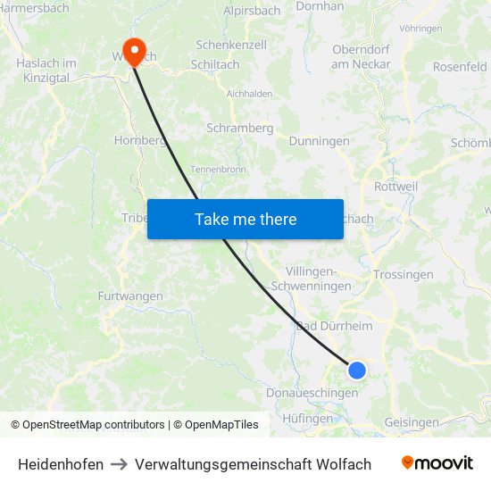 Heidenhofen to Verwaltungsgemeinschaft Wolfach map