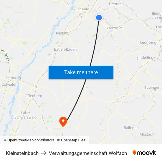 Kleinsteinbach to Verwaltungsgemeinschaft Wolfach map