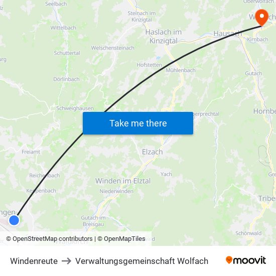 Windenreute to Verwaltungsgemeinschaft Wolfach map