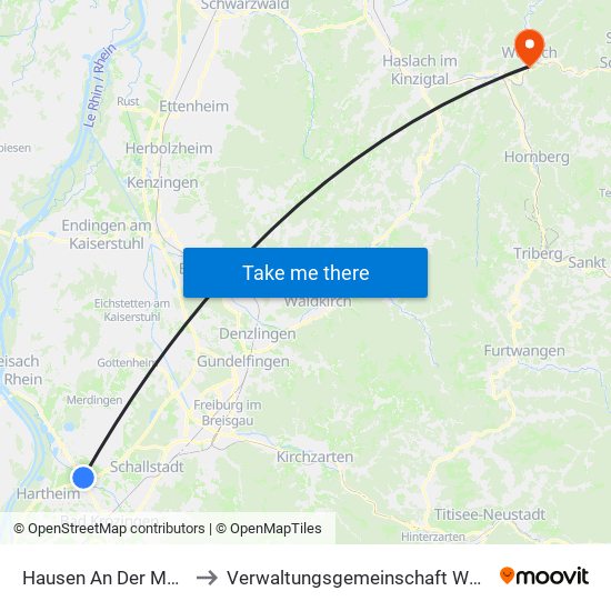 Hausen An Der Möhlin to Verwaltungsgemeinschaft Wolfach map