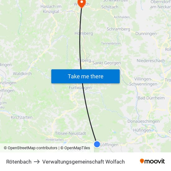 Rötenbach to Verwaltungsgemeinschaft Wolfach map