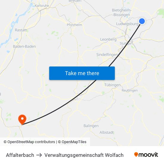 Affalterbach to Verwaltungsgemeinschaft Wolfach map