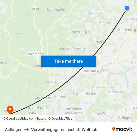 Aidlingen to Verwaltungsgemeinschaft Wolfach map